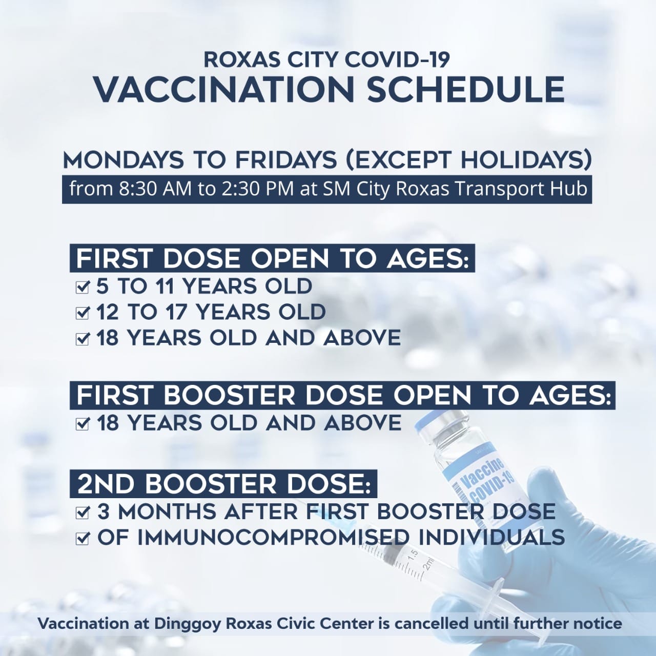 COVID-19: Vaccination Schedule – Mondays to Fridays (Except Holidays ...