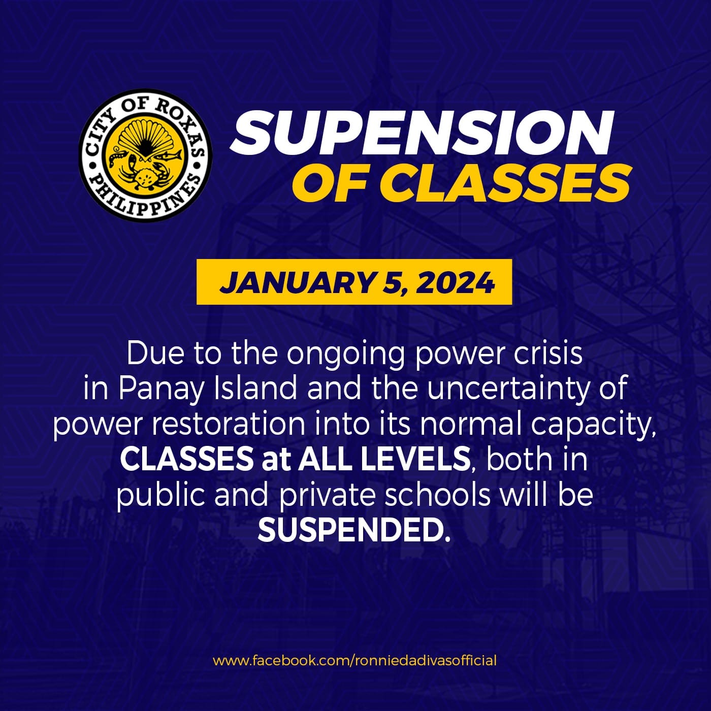 Suspended classes in ALL LEVELS both in Public and Private Schools